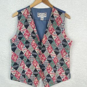 Vintage Jonathan Martin Womens‎ Button Vest 100% Silk Patchwork Quilt Floral